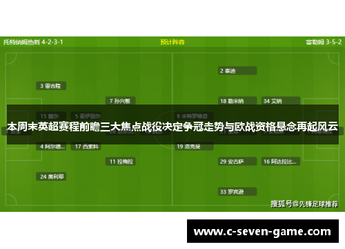 本周末英超赛程前瞻三大焦点战役决定争冠走势与欧战资格悬念再起风云